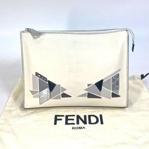 FENDI 7VA433 Pouch Monster Bugs Bag Clutch bag Leather White/gray